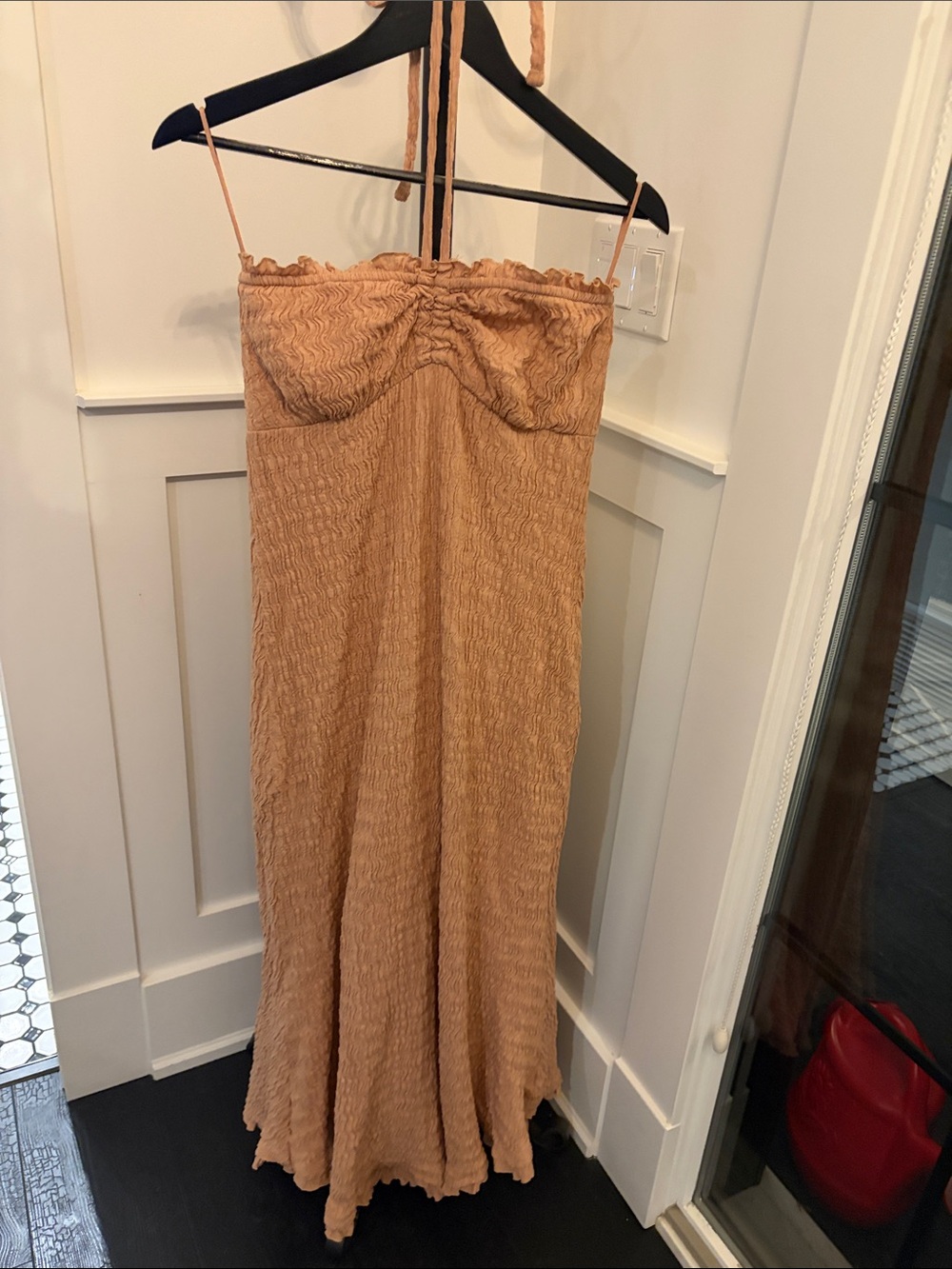 Free People Camel Smocked Spaghetti-Strap Maxi Dress